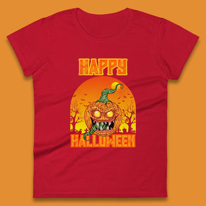 Happy Halloween Zombie Monster Pumpkin Jack-o-lantern Spooky Season Womens Tee Top