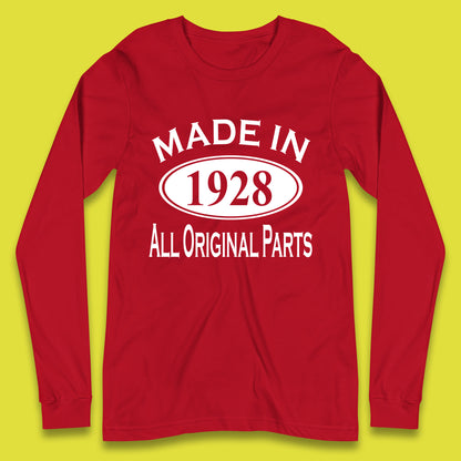 Made In 1928 All Original Parts Vintage Retro 95th Birthday Funny 95 Years Old Birthday Gift Long Sleeve T Shirt