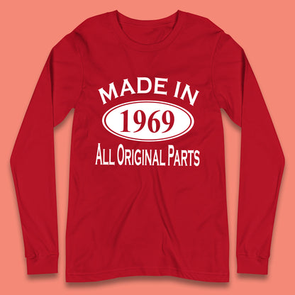 Made In 1969 All Original Parts Vintage Retro 54th Birthday Funny 54 Years Old Birthday Gift Long Sleeve T Shirt