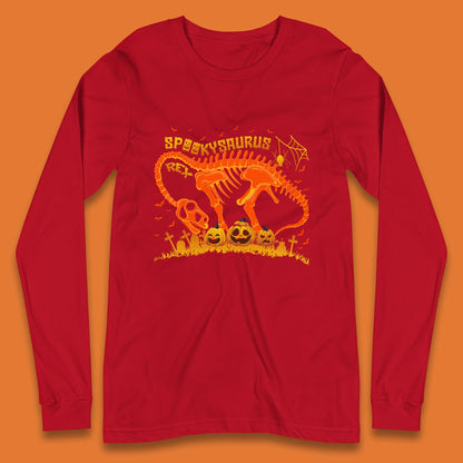 Spooky Saurus Rex Halloween Dinosaur T-Rex Skeleton With Scary Pumpkins Long Sleeve T Shirt