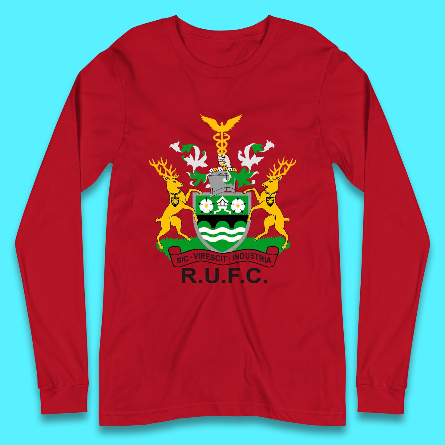 R.U.F.C. Coat Of Arms Rotherham SIC. VIRESCIT. INDUSTRIA Rotherham Metropolitan Borough Council Flags And Symbols Of Yorkshire Gift Long Sleeve T Shirt