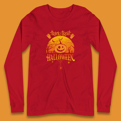 Trick Or Treat Halloween Pumpkin Haunted Trees Scary Spooky Season Long Sleeve T Shirt