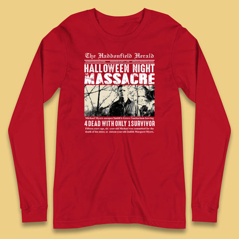 Vintage Halloween Night Massacre 1978 Halloween Newspaper Horror Michael Myers Long Sleeve T Shirt