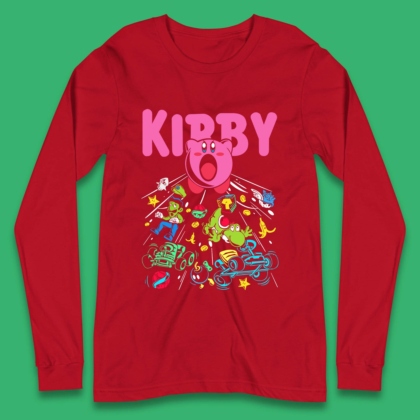 Kirby Consume Karting Mario Kart Ghost Band Heavy Metal Kirby Retro Gaming Long Sleeve T Shirt