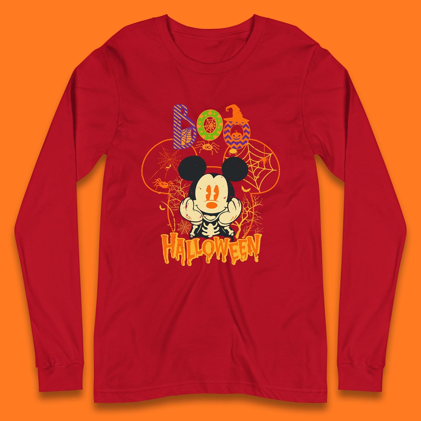 Boo Halloween Mickey Mouse Skeleton Horror Scary Disney Halloween Disneyland Trip Long Sleeve T Shirt