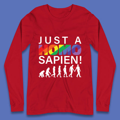 Just A Homo Sapien To Homo Erectus Evolution To Homo LGBTQ Funny Gay Pride Long Sleeve T Shirt