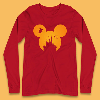 Disney Mickey Mouse Happy Halloween Disney Castle Halloween Scary Boo Flying Bats Long Sleeve T Shirt