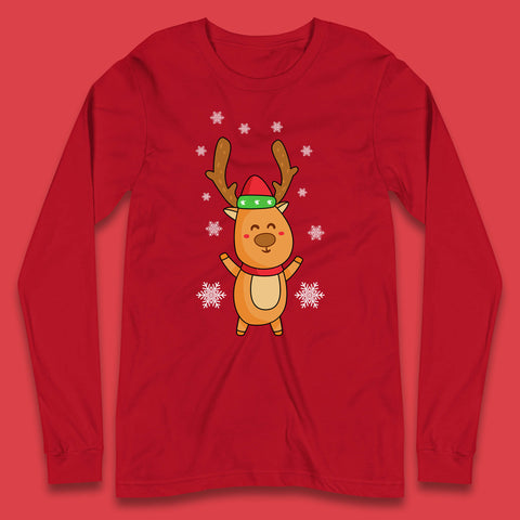 Cute Christmas Santa Claus Reindeer Rudolph With Antlers Xmas Long Sleeve T Shirt