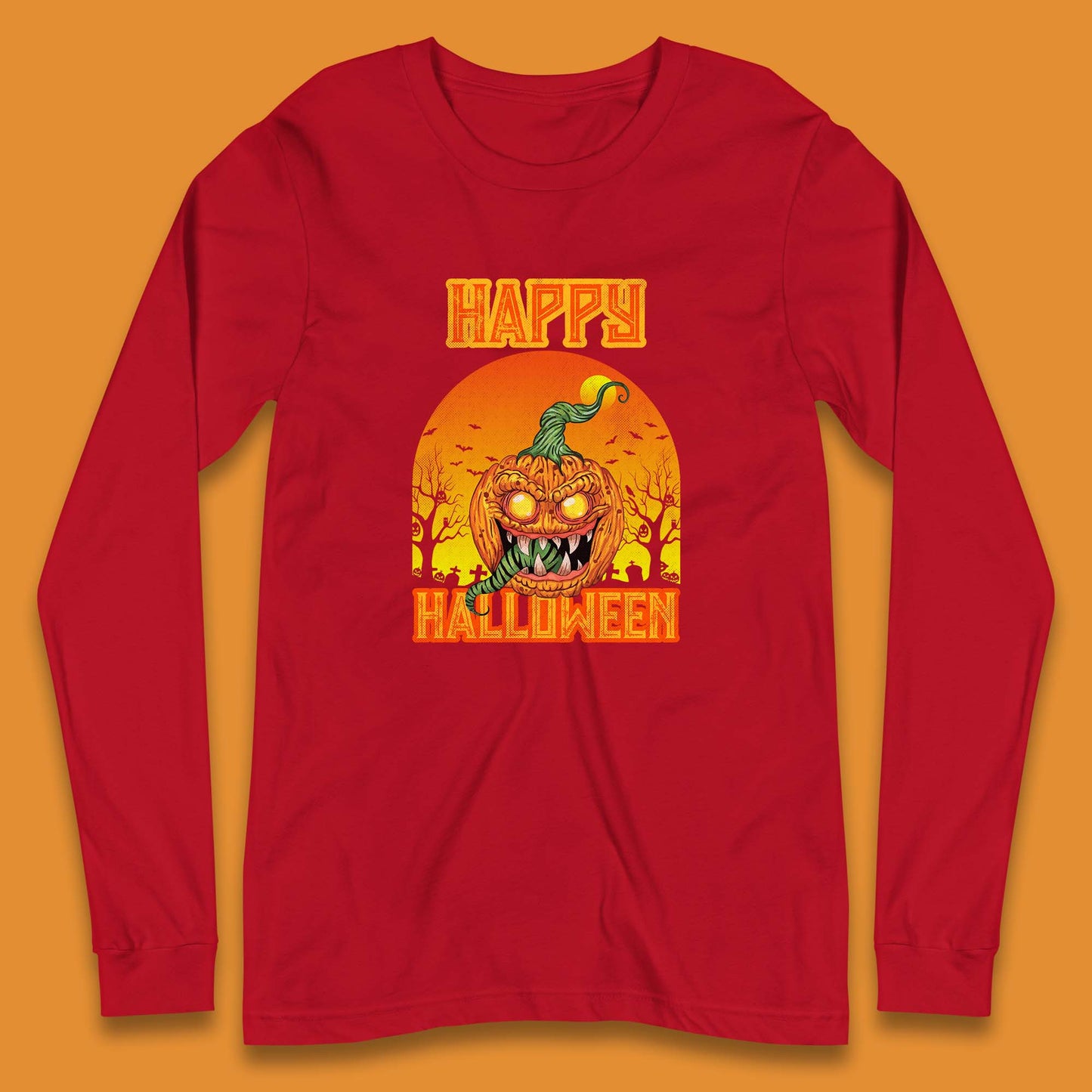 Happy Halloween Zombie Monster Pumpkin Jack-o-lantern Spooky Season Long Sleeve T Shirt