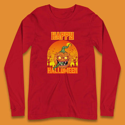 Happy Halloween Zombie Monster Pumpkin Jack-o-lantern Spooky Season Long Sleeve T Shirt