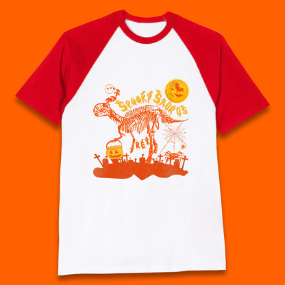 Spooky Saurus Rex Halloween Dinosaur Skeleton T-Rex Scary Pumpkin Baseball T Shirt