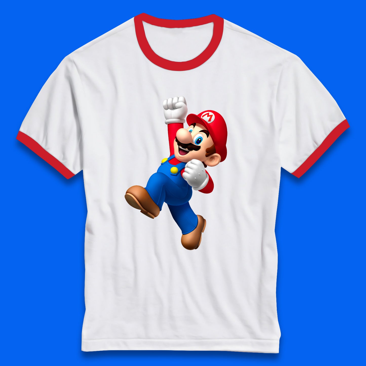 Super Mario Jumping In Happy Mood Funny Game Lovers Players Mario Bro Toad Retro Gaming Ringer T Shirt