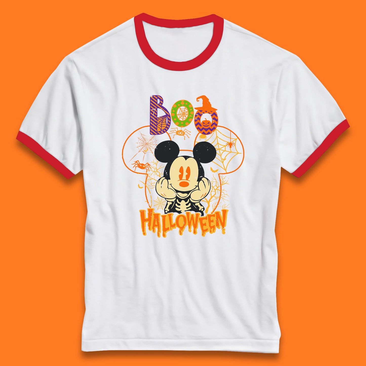 Boo Halloween Mickey Mouse Skeleton Horror Scary Disney Halloween Disneyland Trip Ringer T Shirt