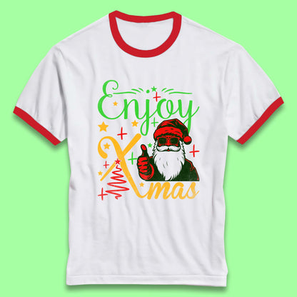 santa claus thumbs up christmas ringer t shirt