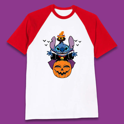 Disney Halloween Pumpkin Devil Stitch With Black Cat Horror Scary Disney Lilo & Stitch Baseball T Shirt