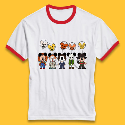 Disney Halloween Friends Horror Movie Characters Mickey Mouse Balloons Ringer T Shirt