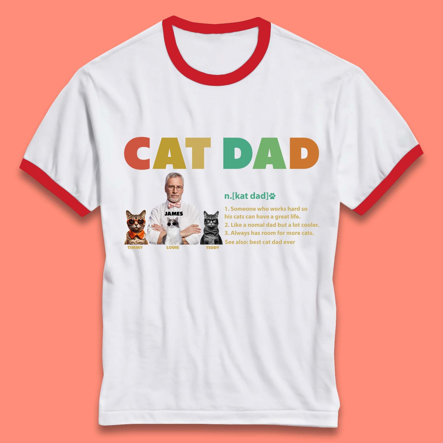 Personalised Cat Dad Ringer T-Shirt