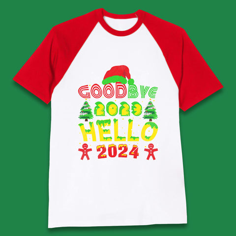 Good Bye 2023 Hello 2024 Merry Christmas Funny Happy New Year Xmas Baseball T Shirt