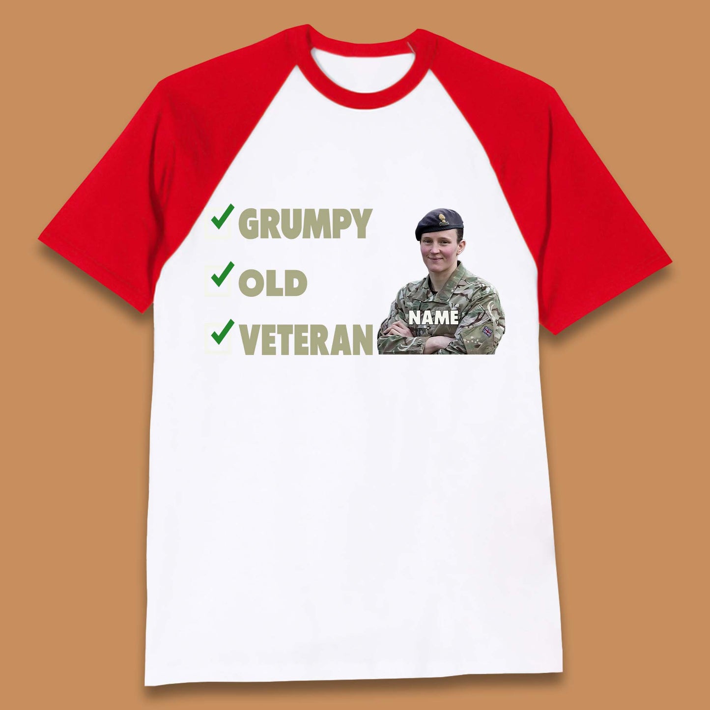 Personalised Grumpy Old Veteran Baseball T-Shirt