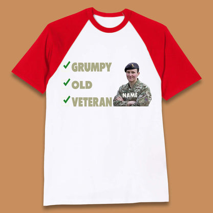 Personalised Grumpy Old Veteran Baseball T-Shirt