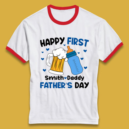 Personalised Happy First Father's Day Ringer T-Shirt