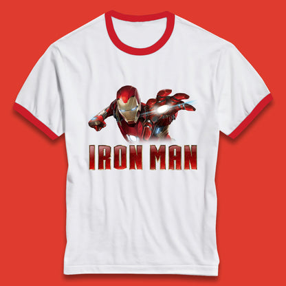 Iron Man Superhero Marvel Avengers Comic Book Character Flaying Iron-Man Marvel Comics Ringer T Shirt