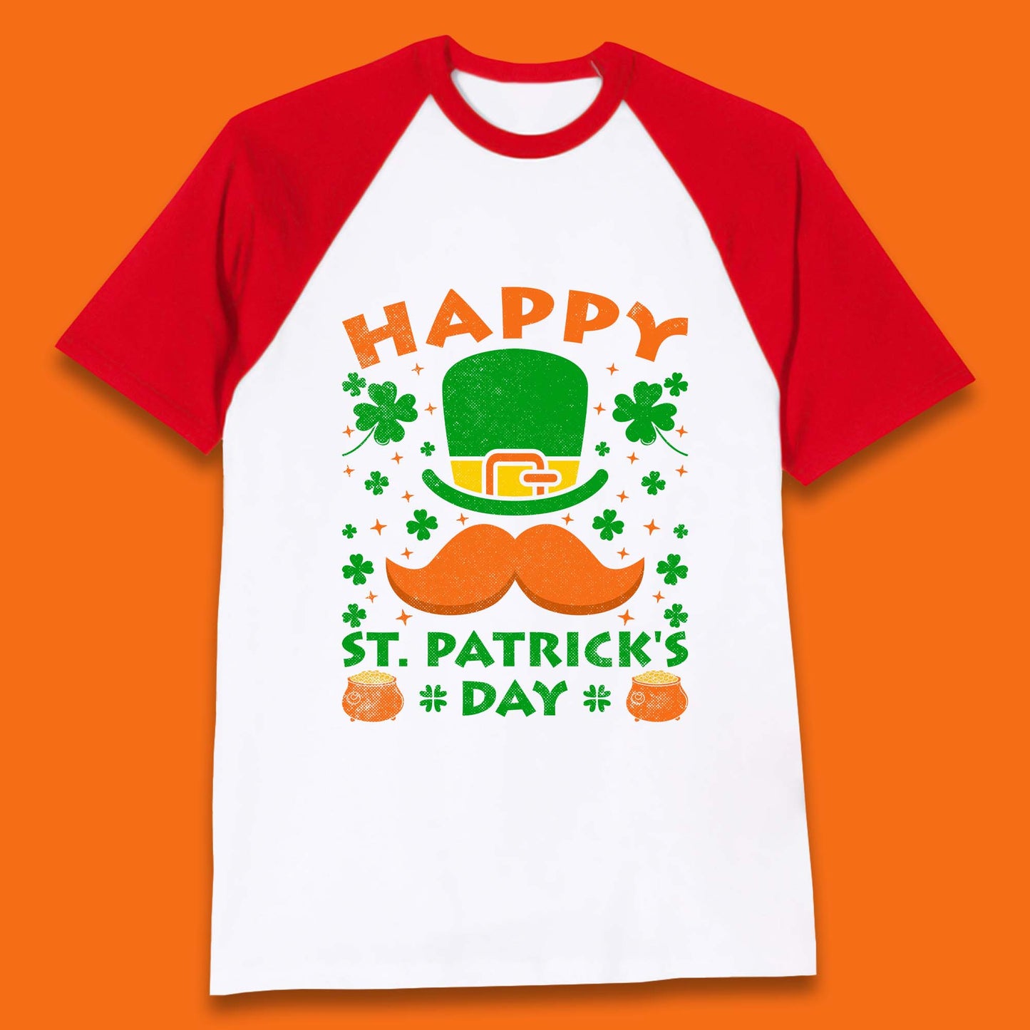 Leprechaun Hat & Ginger Mustache Baseball T-Shirt