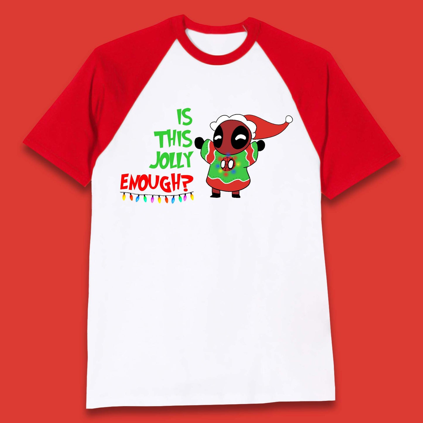 Jolly Enough Deadpool Christmas Baseball T-Shirt