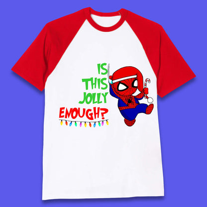 Jolly Enough Spiderman Christmas Baseball T-Shirt