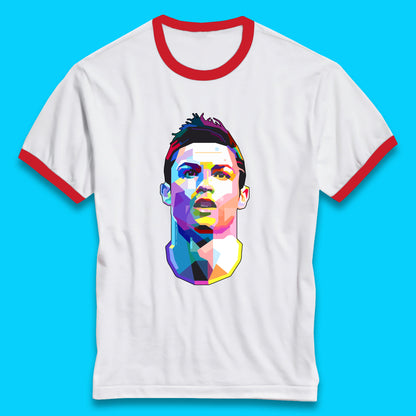 Cristiano Ronaldo Retro Style Portrait Football Player CR7 Portuguese Professional Footballer Soccer Player Sports Champion Ringer T Shirt