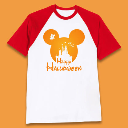 Happy Halloween Mickey Mouse Disney Castle Halloween Scary Boo Flying Bats Baseball T Shirt