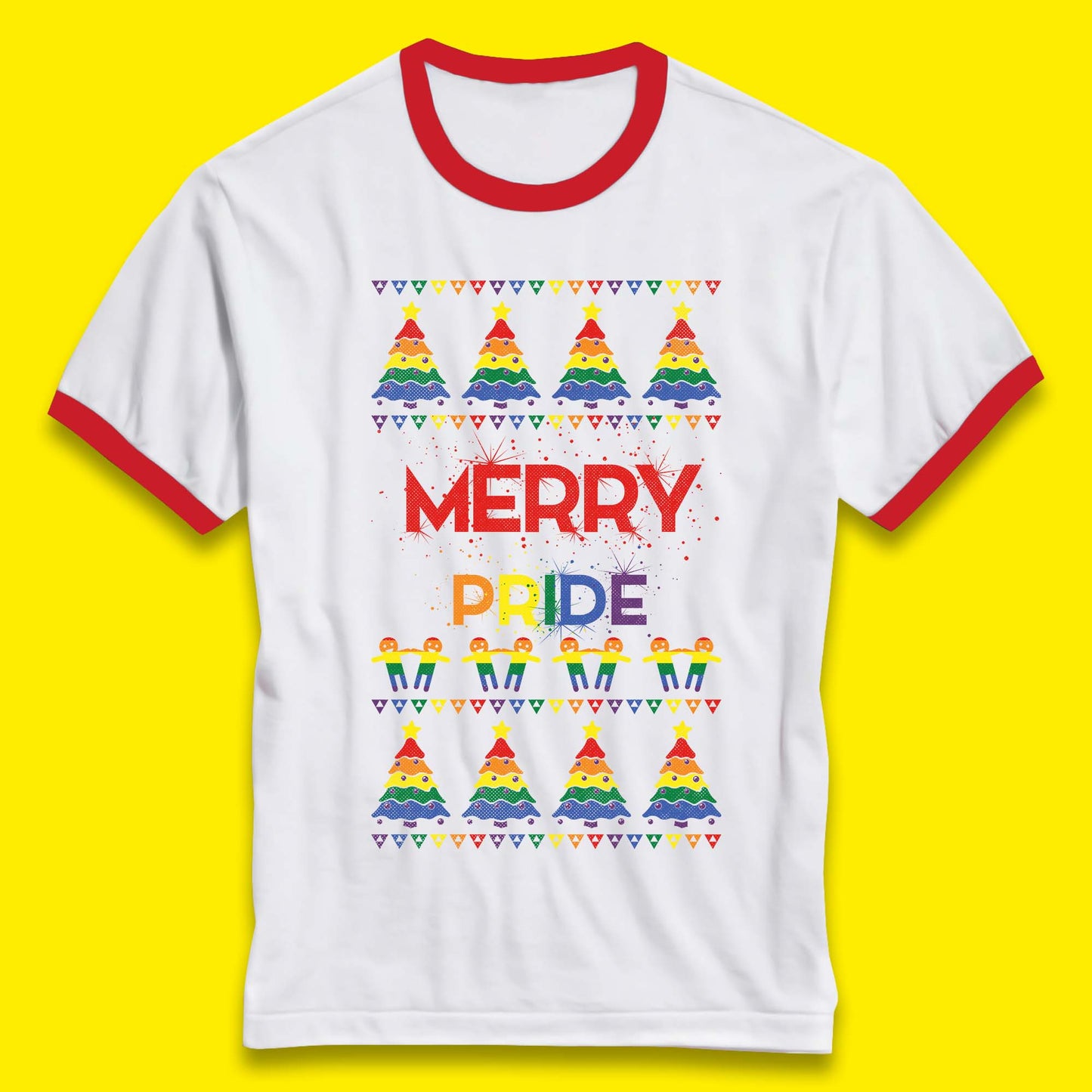 Merry Pride Christmas Trees Ringer T-Shirt