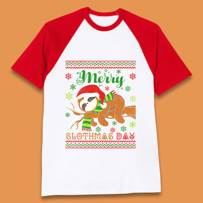 Merry Slothmas Day Christmas Santa Sloth Lovers Xmas Holiday Celebration Baseball T Shirt