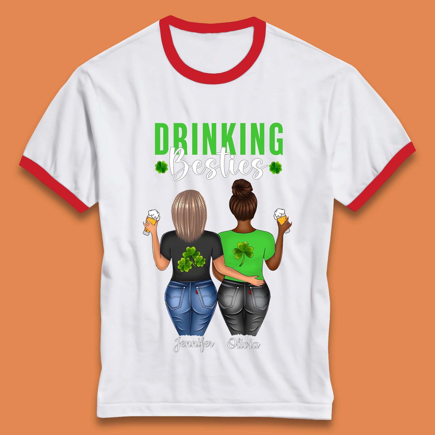 Personalised Drinking Besties Ringer T-Shirt