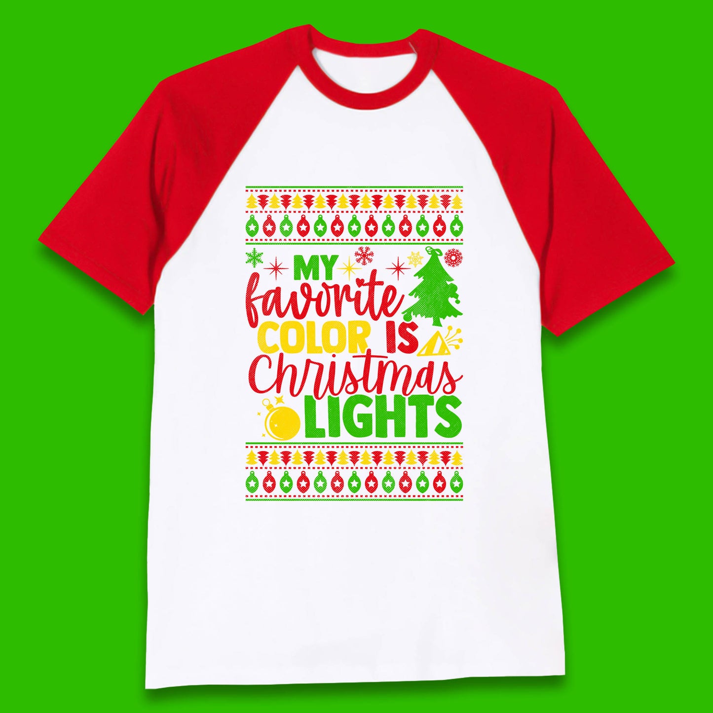 my favorite color is christmas lights baseball t shirt