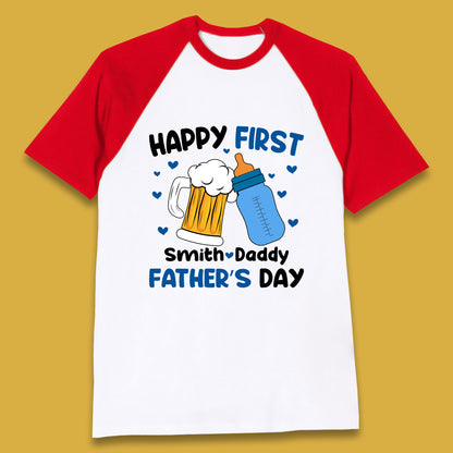 Personalised Happy First Father's Day Baseball T-Shirt