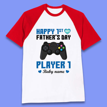 Personalised Happy First Father's Day Baseball T-Shirt