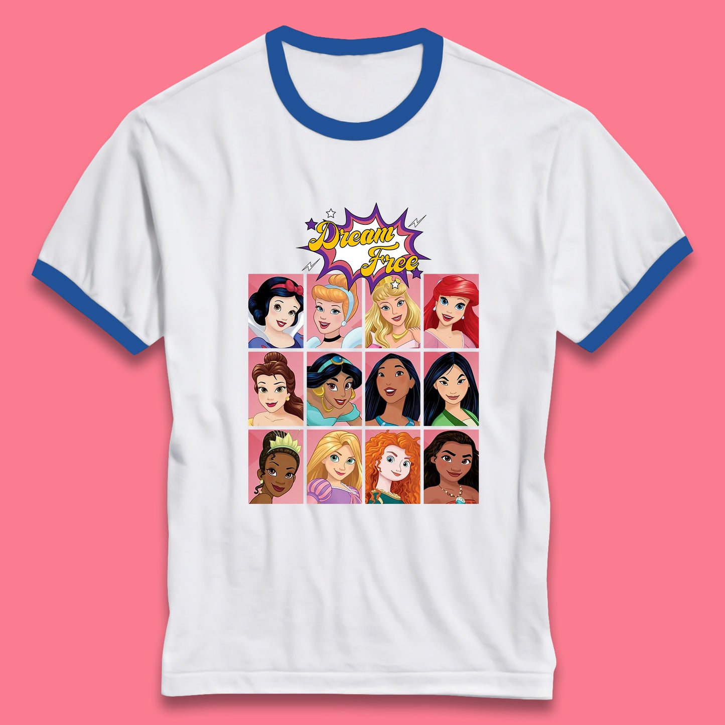 Dream Free Disney Princess Characters Disney Snow White Cinderella Jasmine Disney Princesses Group Disney World Ringer T Shirt