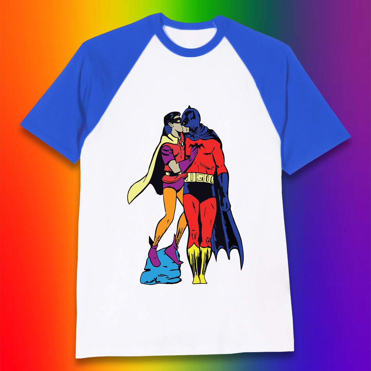 Batman X Robin Superhero Kiss Gay Pride LGBT Gay Bat Superheros Film DC Comics Baseball T Shirt