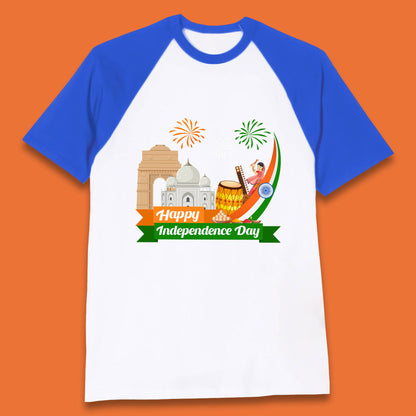 Happy India Independence Day 15th August Patriotic Indian Flag India Architectural Landmarks Baseball T Shirt