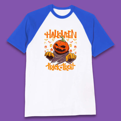 Halloween Trick Or Treat Pumpkin Character Halloween Scary Evil Pumpkin Baseball T Shirt