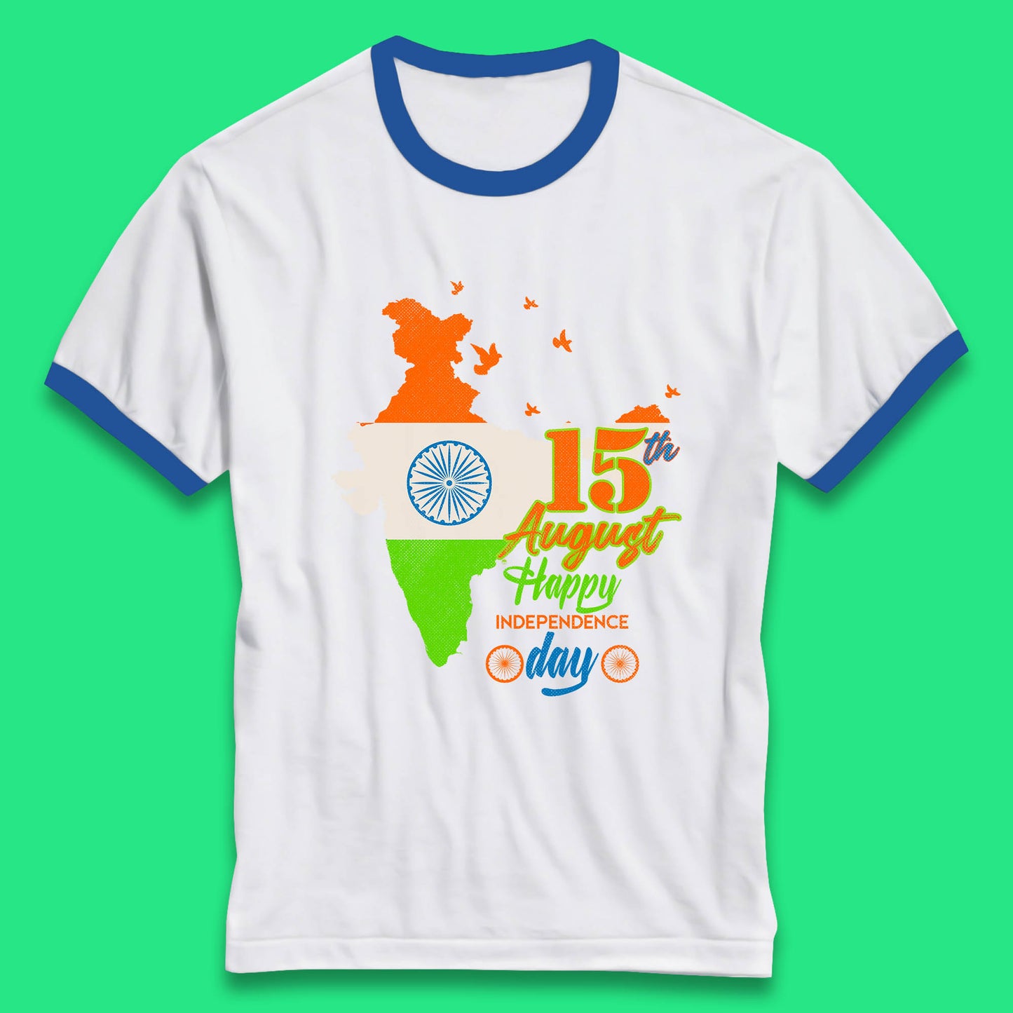 15th August India Happy Independence Day Patriotic Indian Map Flag Ringer T Shirt