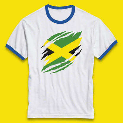 Distressed Jamaica Flag Jamaica Flag Caribbean Islander Sun Marley Kingston Jamaican Pride Patriotism Ringer T Shirt