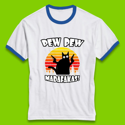 Pew Pew Madafakas Funny Joke Retro Vintage Cat Gun Pistol Kitty Pew Pew Cat Meme Ringer T Shirt