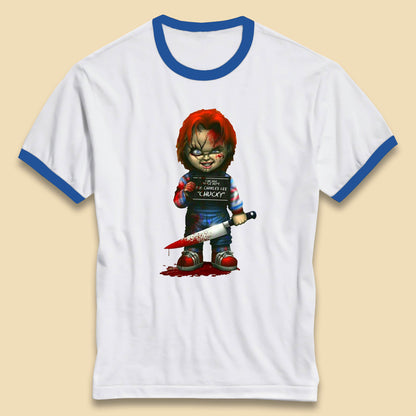 Chucky Mug Shot Chicago Police Dept Ray Charles Lee Chucky Halloween Horror Movie Ringer T Shirt