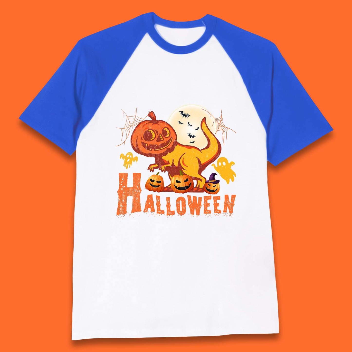 Halloween Dinosaur Jack O Lantern T-Rex Funny Dino Pumpkin Scary Boo and Bats Festive Costume Baseball T Shirt