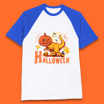 Halloween Dinosaur Jack O Lantern T-Rex Funny Dino Pumpkin Scary Boo and Bats Festive Costume Baseball T Shirt