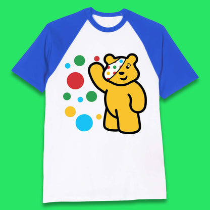 Spotty Pudsey Bear Hand Waving Dotty Spot Fundraising Children In Need Spotty Bear Spotty Day Baseball T Shirt