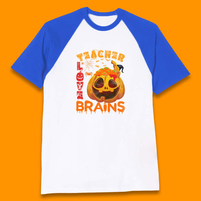 Teacher Love Brain Halloween Spooky Teacher Trick Or Teach Baseball T Shirt