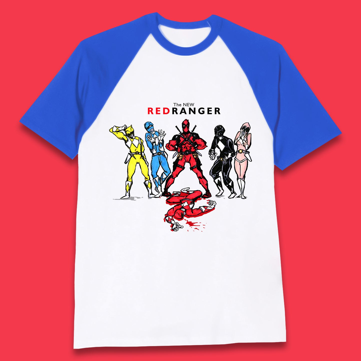 The New Red Ranger Deadpool (Marvel Comics) Vs Red Ranger (Power Rangers) Superhero Baseball T Shirt